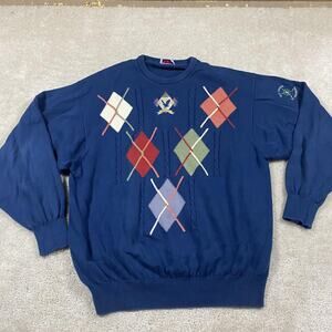 Lyle & Scott St Andrews Sweater Mens XL Blue Argyle Golf Old Course Ivy Prep